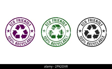 Eco friendly recycling stamp icons in few color versions. Environment ecology and sustainable business concept 3D rendering illustration. Stock Photo