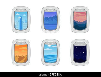 Different views from plane illuminator vector illustrations set Stock Vector