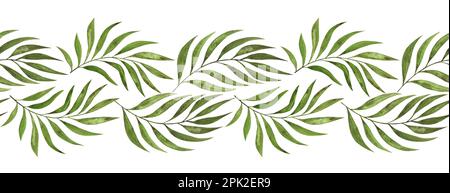 Seamless pattern with palm leaves. Hand painted, watercolor drawing with granulation Stock Photo