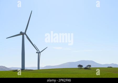 Wind turbines in Wharrel's Hill Wind Farm near Bothel in the northern Lake District, Cumbria Stock Photo