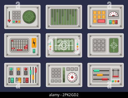 Different control panels cartoon illustration set Stock Vector