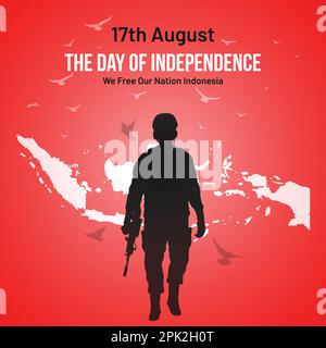 Indonesia Independence Day Social Media Post, Greeting Card, Vector Illustration Design. 17th of August Indonesian National Holiday Day. Stock Vector
