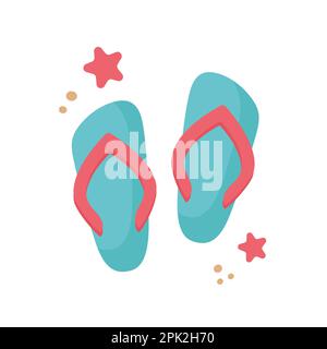 Flip flops icon with starfishes. Cute colorful shoes for summer design. Vector cartoon illustration. Stock Vector
