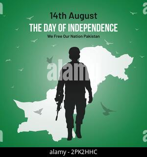 Pakistan Independence Day Social Media Post, Greeting Card, Vector Illustration Design. 14th of August Pakistani National Holiday Day Design. Stock Vector