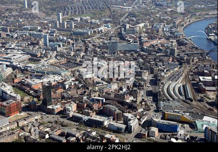 aerial view of Newcastle upon Tyne city centre from the West looking East Stock Photo