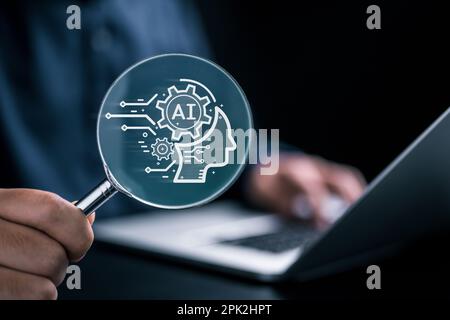 Businessman using chatbot on smartphone with Artificial Intelligence Stock Photo