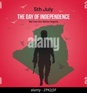 Algeria Independence Day Vector Illustration with the Element of Army Force, Free  Birds, and Map of Algeria. Stock Vector