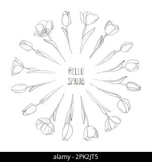 Hand-drawn vector set of outline tulips with shading  Stock Vector