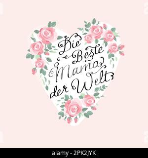 Lovely hand written Mother's Day design in german 'Best Mom in the World' with cute flowers, great for cards, banners, wallpapers, gift bags - vector Stock Vector