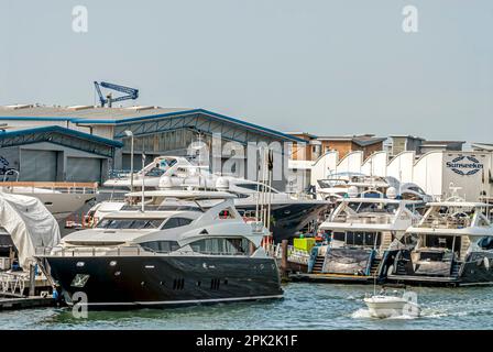 Sunseeker Ship Yard at Poole Harbour, a large natural harbour, Dorset, England Stock Photo