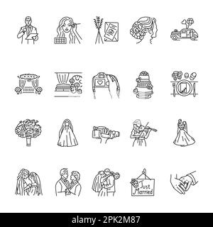 Wedding agency black line icons set. Pictograms for web page, mobile app, promo. Stock Vector