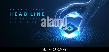 AI tech. Processor in digital hand on circuit board. Artificial intelligence Stock Vector