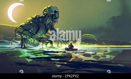 Giant ghost in the swamp of the black slime, digital art style, illustration painting Stock Photo