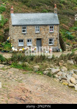 Cove Cottage, an old Cornish granite stone cottage with blue wooden ...