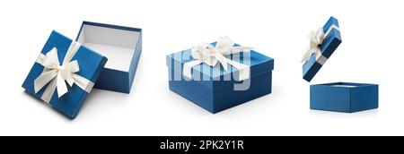 Various of blue gift boxes isolated on white background Stock Photo