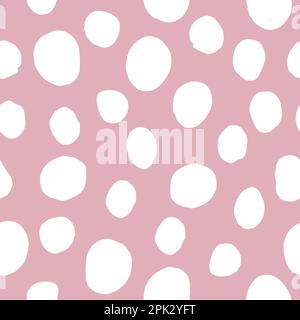 Seamless neutral polka dots pattern. White hand-drawn circles on dusty pink background. Abstract Random points ornament. Vector rose illustration for Stock Vector
