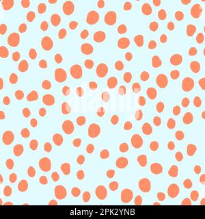 Seamless neutral polka dots pattern. Beige hand-drawn circles on blue background. Abstract random points ornament. Vector boho dotted illustration for Stock Vector