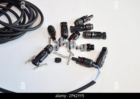 Cable connector MC4 type used for solar panel. Stock Photo
