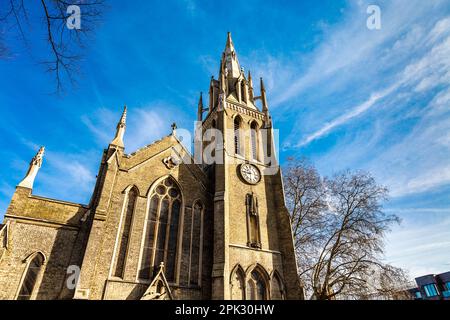 Early English style St John's Church in Stratford, London, UK Stock Photo