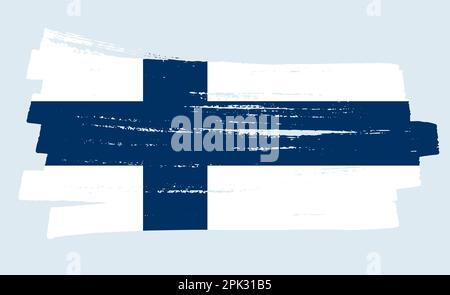 Hand-drawn National Finland flag banner. White blue color jagged stain of paint isolated on a neutral background. Ink Spot country symbol. Independenc Stock Vector