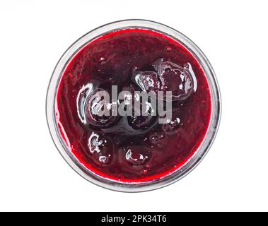 Glass bowl with black currant jam, sweet sauce isolated on white, top view, clipping path Stock Photo