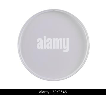 Inner side of round plastic cap, cover from cosmetic jar isolated on white background, top view, clipping path Stock Photo