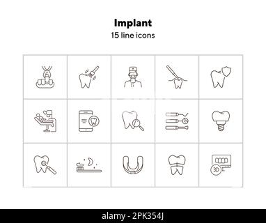 Implant icons. Set of line icons Stock Vector