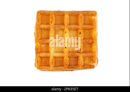 Square Belgian waffle isolated on white, top view, clipping path Stock Photo