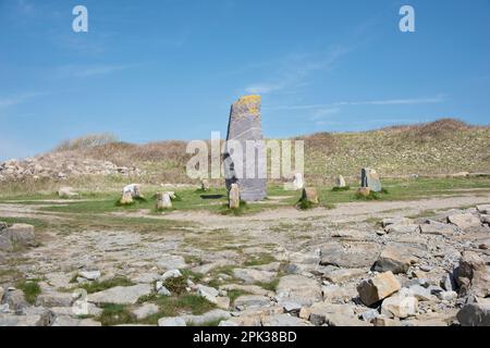 Rhoose Point marker stone Stock Photo