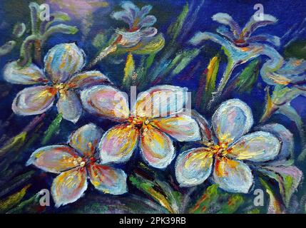 Art painting Fine art oil color Leaf    frangipani flowers Stock Photo