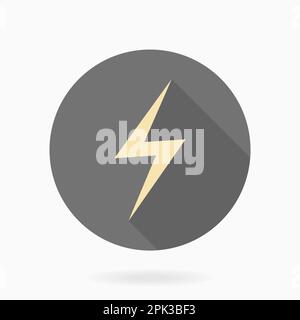 Gray and golden vector icon with lightning in the circle. Flat design with long shadow Stock Vector