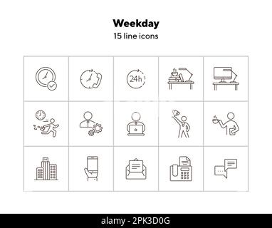 Weekday line icon set Stock Vector