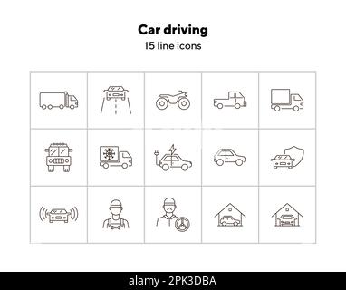 Car driving line icon set Stock Vector