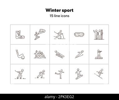 Winter sport thin line icon set Stock Vector