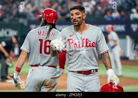 Philadelphia Phillies' Nick Castellanos walks to the dugout during