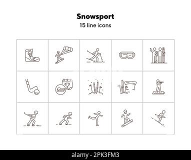 Snowsport thin line icon set Stock Vector