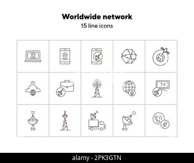 Worldwide network thin line icon set Stock Vector