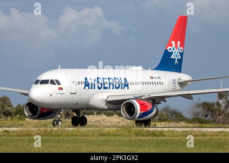 Air Serbia Airbus A319-132 (REG: YU-APD) performing return flight JU893 to Belgrade. Stock Photo