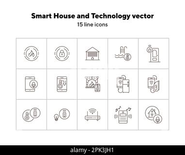 Smart House and Technology vector icon set. Thin line contours Stock Vector