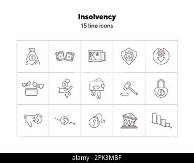 Insolvency line icon set Stock Vector