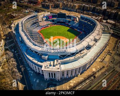 An aerial view of iconic Yankee Stadium in Bronx, New York City, US Stock Photo