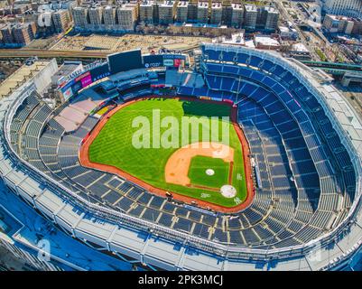 An aerial view of iconic Yankee Stadium in Bronx, New York City, US Stock Photo