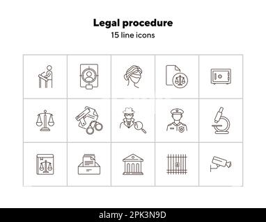 Legal procedure line icon set Stock Vector