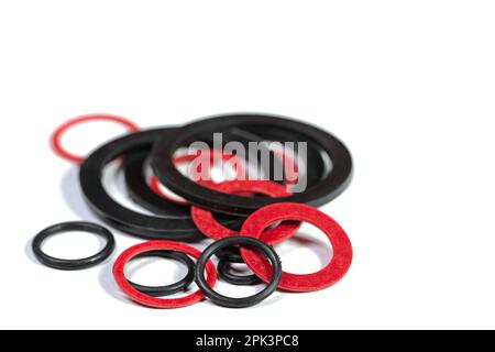 Various sealing rings against a white background Stock Photo