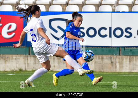 Vercelli, Italy. 05th Apr, 2023. Cross Petrara during Round 2 - Women's Under-19 European Qualifiers - Greece vs Italy, UEFA European Football Championship in Vercelli, Italy, April 05 2023 Credit: Independent Photo Agency/Alamy Live News Stock Photo