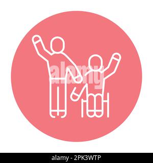 Support for disabled people color line icon. Multinational company. Diverse group of people. Vector illustration Stock Vector