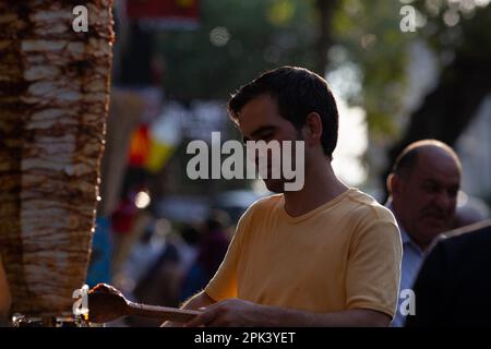 A kebab rotisserie street food cart in Istanbul, Turkey Stock Photo