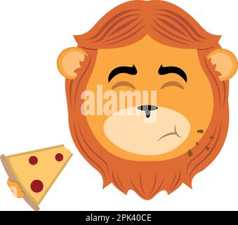 vector illustration face of leon cartoon eating a slice of pizza Stock Vector