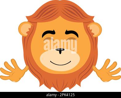 vector illustration face of a lion cartoon happy and waving with his hands Stock Vector