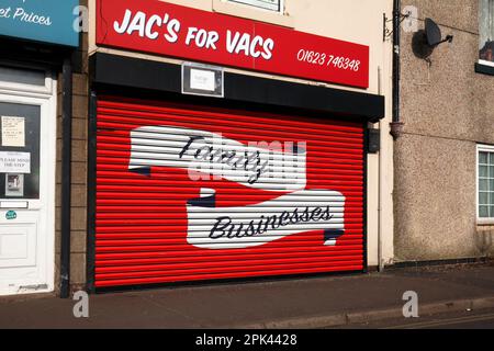 Jac's for Vacs. Shuttered shop in Shirebrook, town in the Bolsover district of Derbyshire, UK. Family businesses suffer in the North Stock Photo